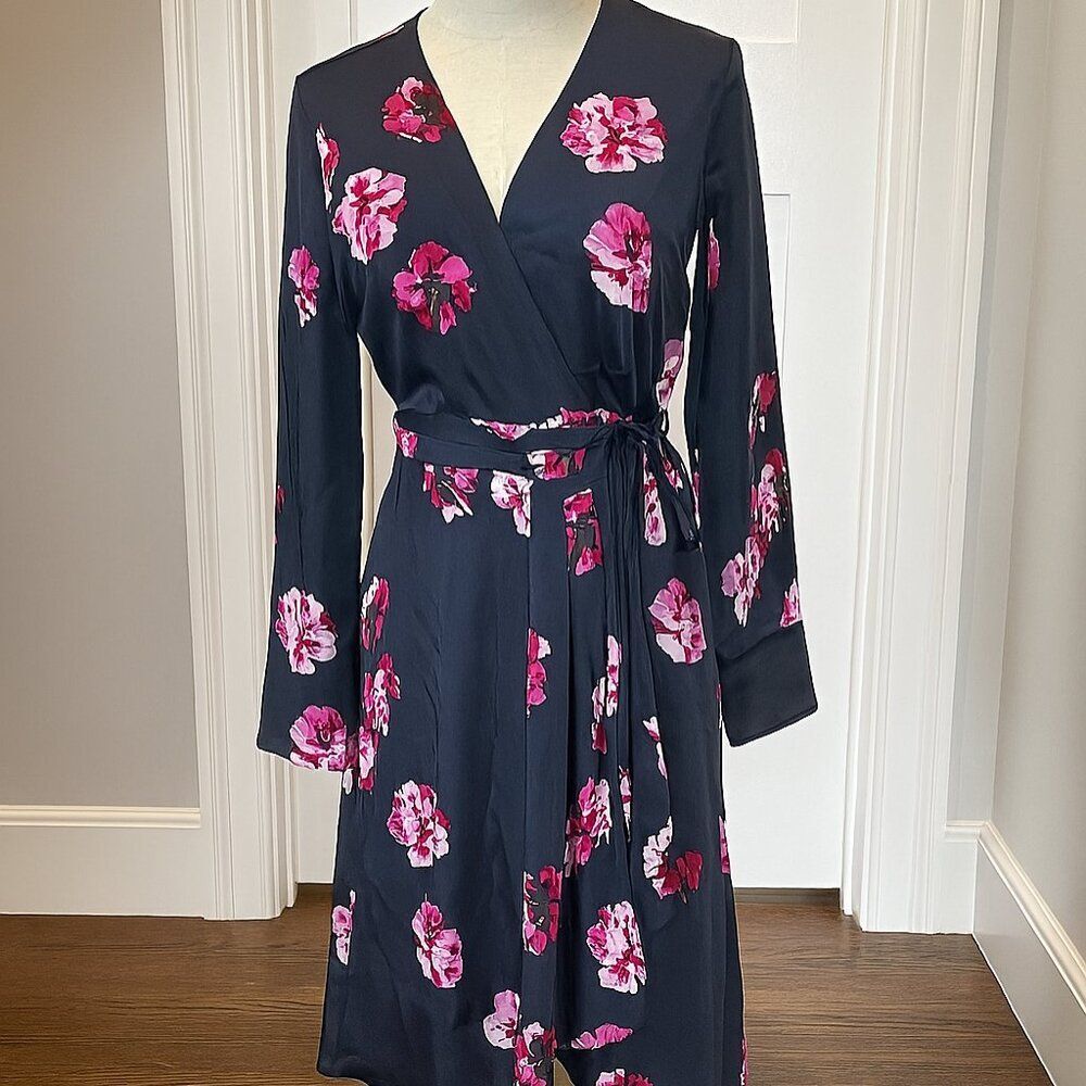 Joie Miltona Navy and Magenta Floral Wrap Dress Size XS
